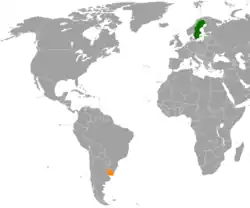 Map indicating locations of Sweden and Uruguay