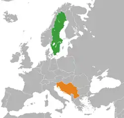 Map indicating locations of Sweden and Yugoslavia