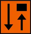 Temporary sign, Lane merges with oncoming traffic