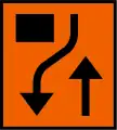 Temporary sign, oncoming traffic merges with this lane