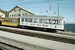 ARB BCFhe 2/3 6 in Switzerland, oldest operational rack railcar of the world, built in 1911