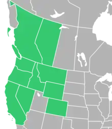 Symphyotrichum campestre native distribution map: Canada — Alberta and British Columbia; US — California, Colorado, Idaho, Montana, Nevada, Oregon, Washington, and Wyoming.