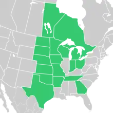 Symphyotrichum sericeum distribution map: Canada — Manitoba and Ontario; US — Arkansas, Georgia, Indiana, Iowa, Kansas, Michigan, Minnesota, Missouri, Nebraska, North Dakota, Ohio, Oklahoma, South Dakota, Tennessee, Texas, and Wisconsin.