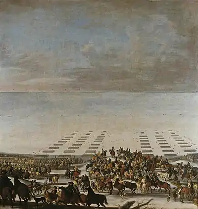  Painting March across the Great Belt 1658 by Johann Philip Lemke showing cavalry and troops marching on ice