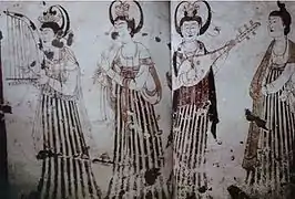 Female musicians wearing pibo, early Tang dynasty