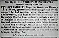 1832 ad for Sparshott's grandfather's shop