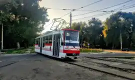 A tram in Zaporizhzhia in 2019.