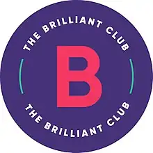 Purple circle with pink 'B' in the centre and 'The Brilliant Club' in white text around the circle