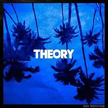 An image of palm trees seen on a blue background as if being seen as a reflection on a body of water. The entire image is surrounded by a thick black border. The word "Theory" is seen in the middle while the phrase "Say Nothing" is displayed in the bottom right corner.