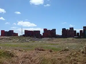 The containers stacked in the primarily industrial Southdown can sometimes evoke a "table mountains" horizon.