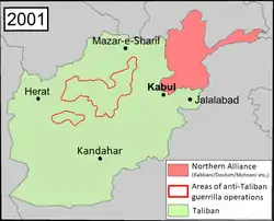 The Islamic Emirate in 2001, in green