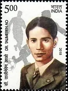 Stamp depicting a potrait of Talimeren Ao wearing jacket.