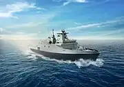 Artist's rendering of the future Tamandaré frigate underway