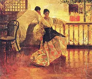 Juan Luna's painting Tampuhan depicts a couple beside a large ventanilla.