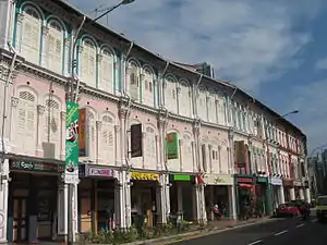 Tanjong Pagar Road shophouses, illustrating three-storey varieties of Straits architecture.