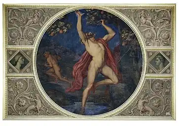 Tantalus and Sisyphus in Hades; by August Theodor Kaselowsky; c.1850; wall painting; unknown dimensions; on a wall of the Room of the Niobids, Neues Museum, Berlin