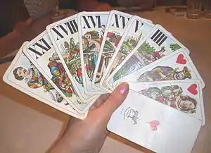 Hand of Tarok cards.