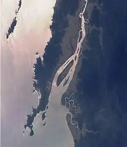 Mouth of the Dawei River. The South Moscos can be seen on the upper left side. Photo NASA