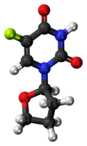 Ball-and-stick model of the tegafur molecule