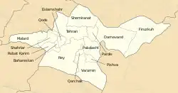 Location of Qods County in Tehran province