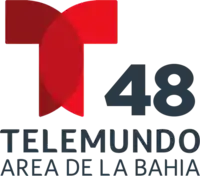 The Telemundo network logo, a T with two circular overlapping components. To the right and under the T, the number 48. Beneath it, in a sans serif, the word Telemundo.