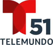 The Telemundo network logo, a T with two circular overlapping components. To the right and under the T, the number 51. Beneath it, in a sans serif, the word Telemundo.