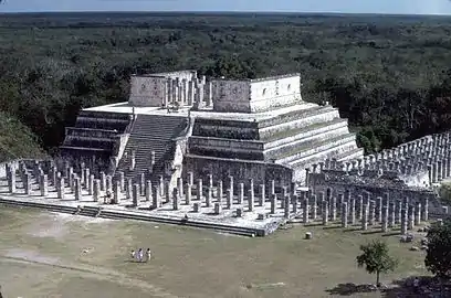 Temple of the Warriors in 1986 - The Temple of the Big Tables, immediately to the left, was unrestored at that time