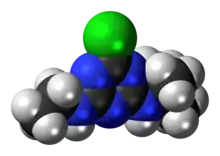 Space-filling model of the terbuthylazine molecule