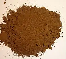 Natural or raw umber pigment is clay rich in iron oxide and manganese.