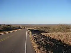 Highway 207 in Crosby County, looking north toward the Caprock Escarpment of the Llano Estacado.