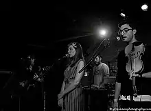 Daedelus (left) and  Laura Darlington (center) performing in Metz, France, 2009.