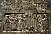 Shalmaneser III receives tribute from Sua, king of Gilzanu, on the Black Obelisk