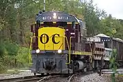 An Ohio Central Alco Century 420 at the head end of a ballast train in Blacklick, Ohio in 2007