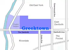 Location of GreektownΓκρικτάουν (Greek)The DanforthΤο Ντανφόρθ (Greek)