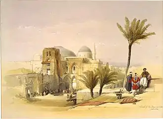 Church of the Holy Sepulchre Jerusalem. Lithograph by Louis Haghe from an original by David Roberts