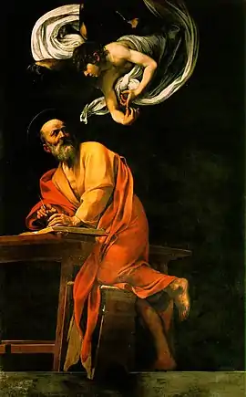 Caravaggio The Inspiration of Saint Matthew 1602