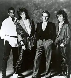 The Power Station in 1985. L–R: Tony Thompson, John Taylor, Robert Palmer, Andy Taylor