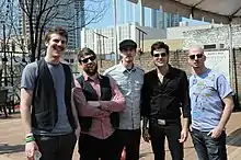 TQKK at SXSW 2009: Zac Clark, Joe Ballaro, Dan Duggins and Coley O'Toole, with interviewer Derek Nicoletto