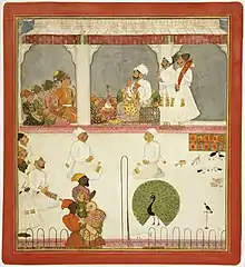 Painting of Maharaja Ajit Singh, his six sons and a peacock