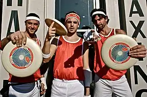 The Trip with their frisbees from their viral music video