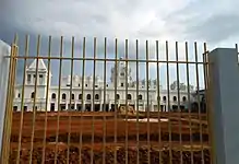 The back lawn under construction at Ujjayanta Palace.