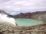 The sulfuric lake of Kawah Ijen Mountain's cauldron, Indonesia