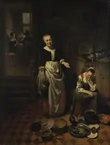 Nicolaes Maes, The idle servant; housemaid troubles were the subject of several of Maes' works.