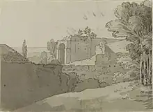 The Remains of Exeter Castle, pen and ink on paper, 1800s