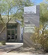 Photo of the entrance and sign of Theater Works in Peoria, AZ