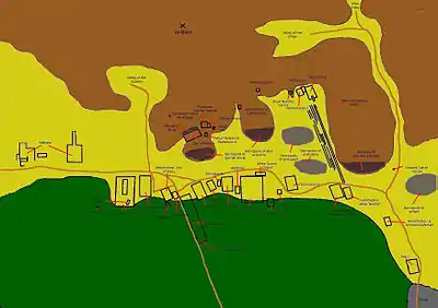 Map of the Theban necropolis. Aten is between Medinet Habu (the mortuary temple of Ramses III) and the Mortuary Temple of Amenhotep III