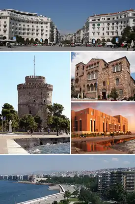 Thessaloniki montage. Clicking on an image in the picture causes the browser to load the appropriate article.