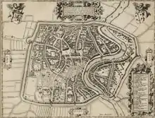 Map of Haarlem after the siege in 1578, showing the damage from fire