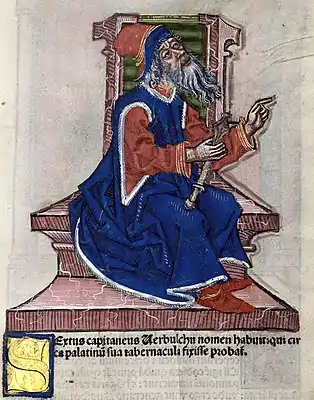 Chronica Hungarorum, Thuróczy chronicle, Vérbulcsú, Bulcsú, Hungarian chieftain, throne, medieval, Hungarian chronicle, book, illustration, history