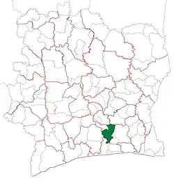 Location in Ivory Coast. Tiassalé Department has had these boundaries since 2012.